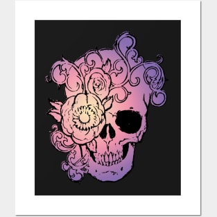 Filigree Skull With Flower Purple Fade Original Art T-Shirt Posters and Art